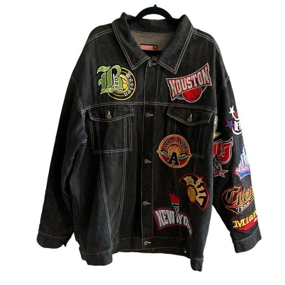 Men’s Regal Wear 2XL Vintage NBA Basketball black denim jean jacket ~ RARE!